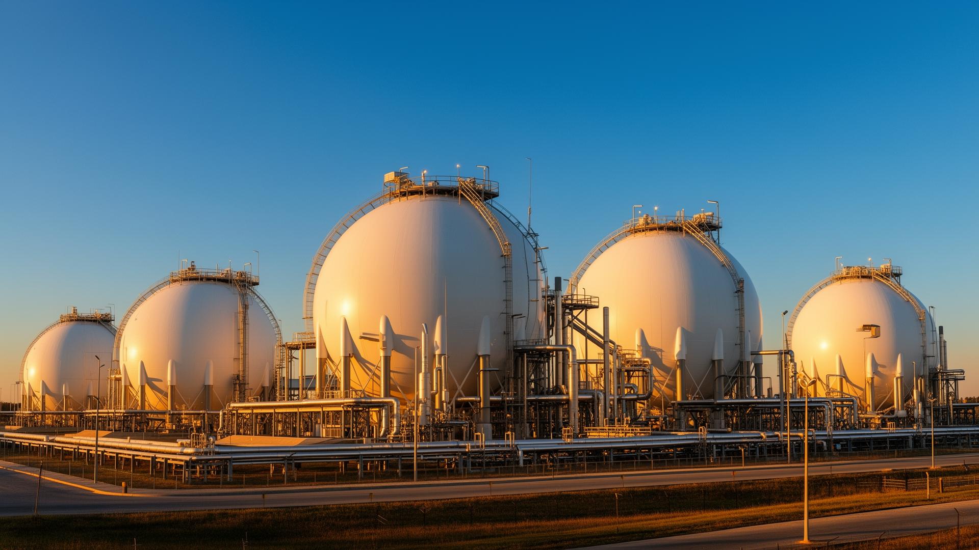 TransGasIndo gas storage terminal at sunset